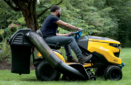 Cub Cadet electric riding lawn mower with catcher attachment